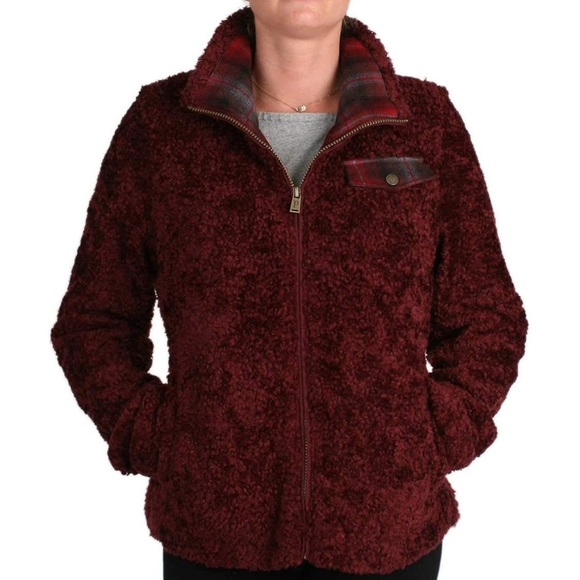 Pendleton Women’s Burgundy Sherpa Full Zip Mock Neck Sweater Jacket Size Large - Picture 1 of 14